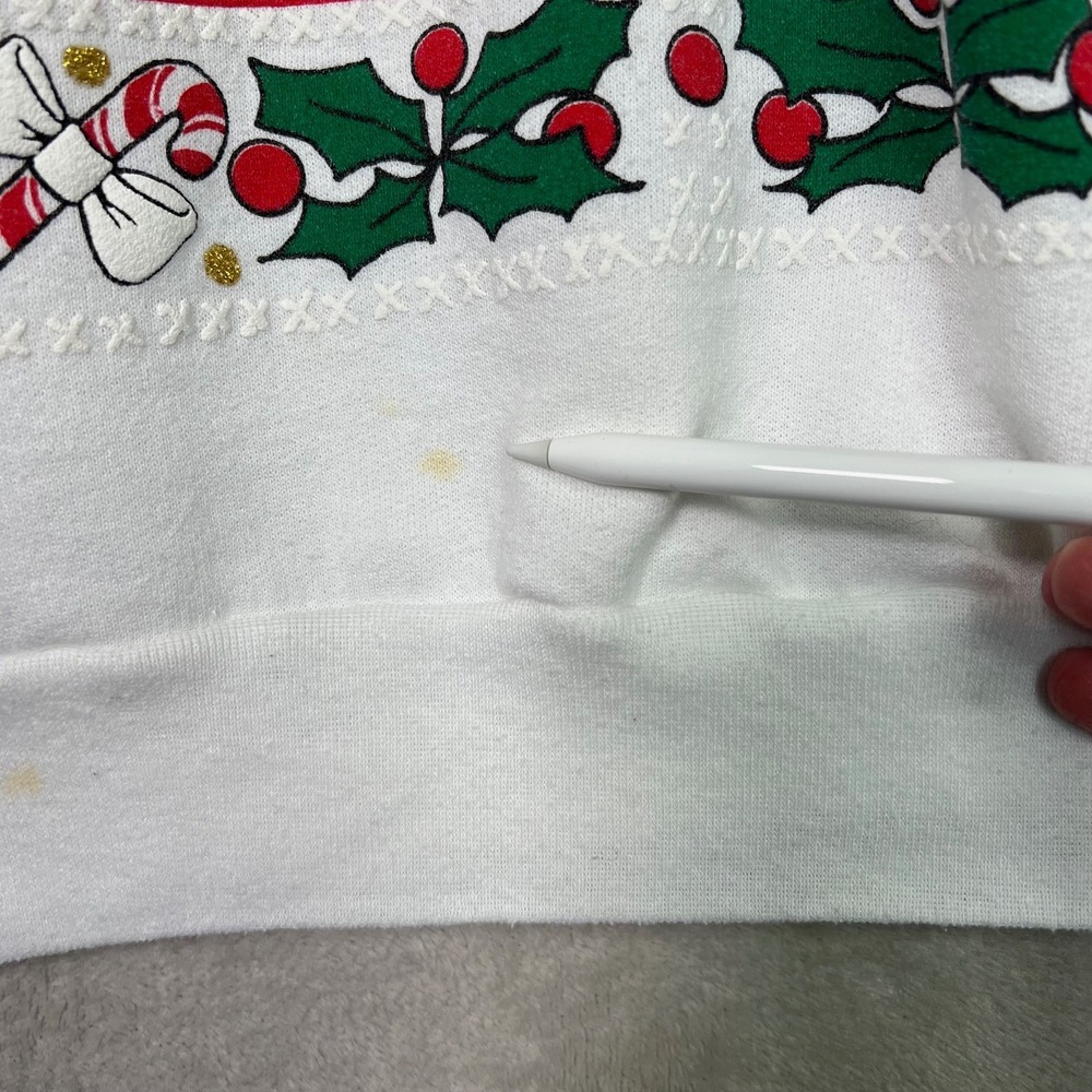 Vintage 90s WHY NOT Teddy Bear Christmas Sweatshirt White Sz 20W Santa Hat - Picture 9 of 12